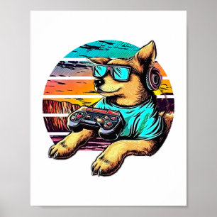 Dog Gamer, Retro Vintag Design Poster