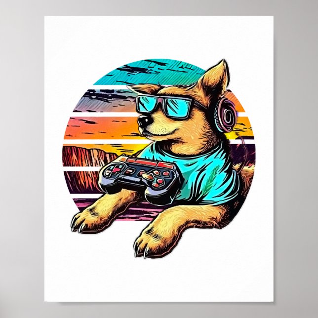 Dog Gamer, Retro Vintag Design Poster (Vorne)