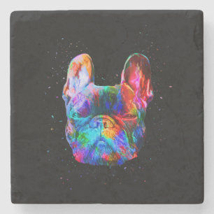 Dog Geometric Colour Splash Pop Art French Bulldog Steinuntersetzer
