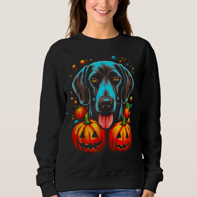 Dog German Shorthaired Pointer Pumpkin Halloween Sweatshirt (Vorderseite)