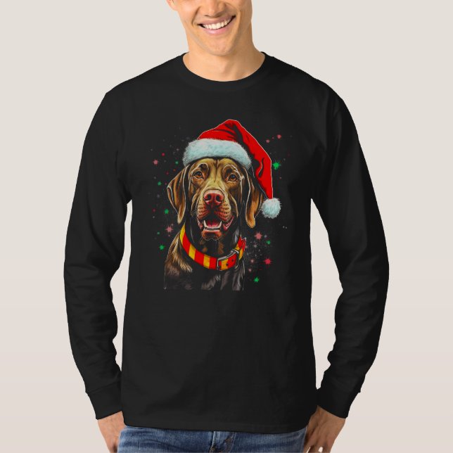 Dog German Shorthaired Pointer Santa Christmas T-Shirt (Vorderseite)