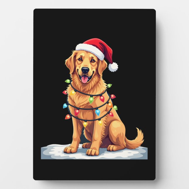 Dog Golden Retriever Santa Christmas Xmas Lights ( Fotoplatte (Vorderseite)