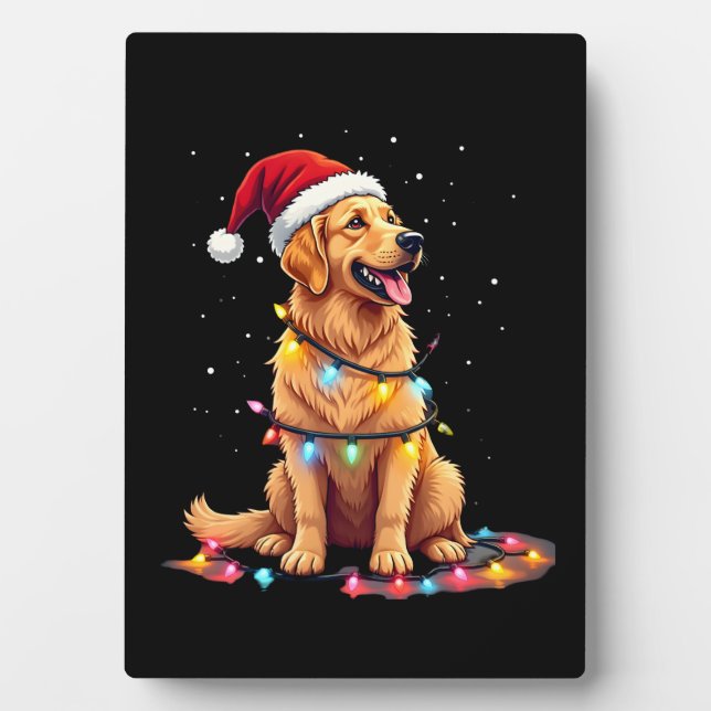 Dog Golden Retriever Santa Christmas Xmas Lights ( Fotoplatte (Vorderseite)