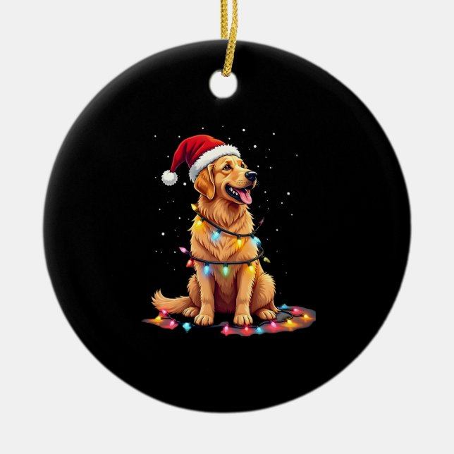 Dog Golden Retriever Santa Christmas Xmas Lights ( Keramik Ornament (Vorne)