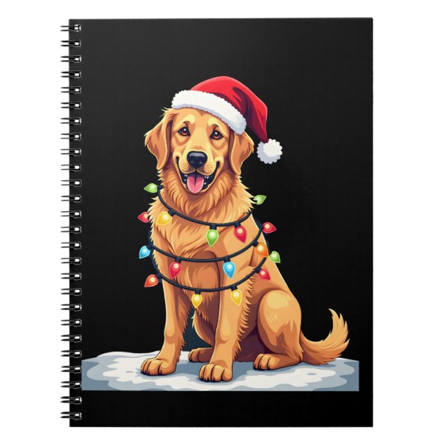 Dog Golden Retriever Santa Christmas Xmas Lights ( Notizblock (Vorderseite)