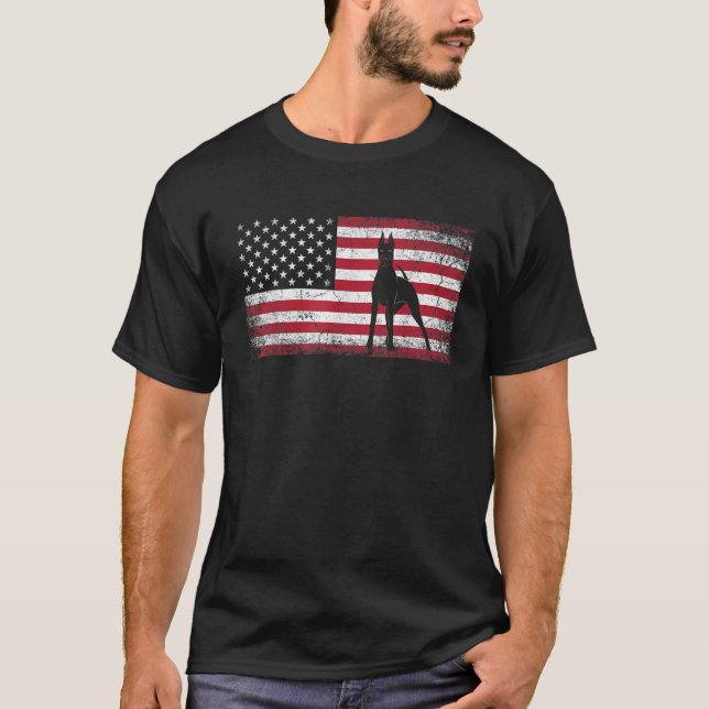 Dog Great Dane 4. Juli American Flag USA Amerika T-Shirt (Vorderseite)