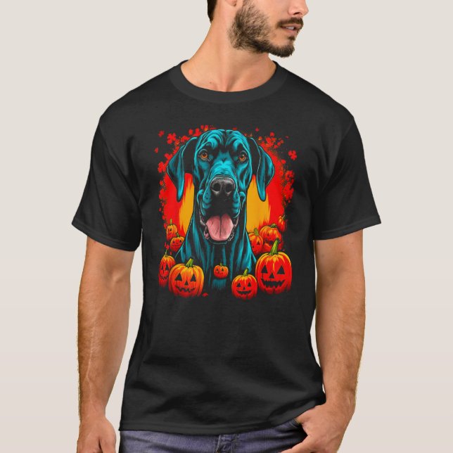 Dog Great Dane Halloween Theme T-Shirt (Vorderseite)