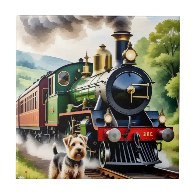Dog Greeting steam train Fliese (Vorderseite)