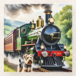 Dog Greeting steam train Glasuntersetzer
