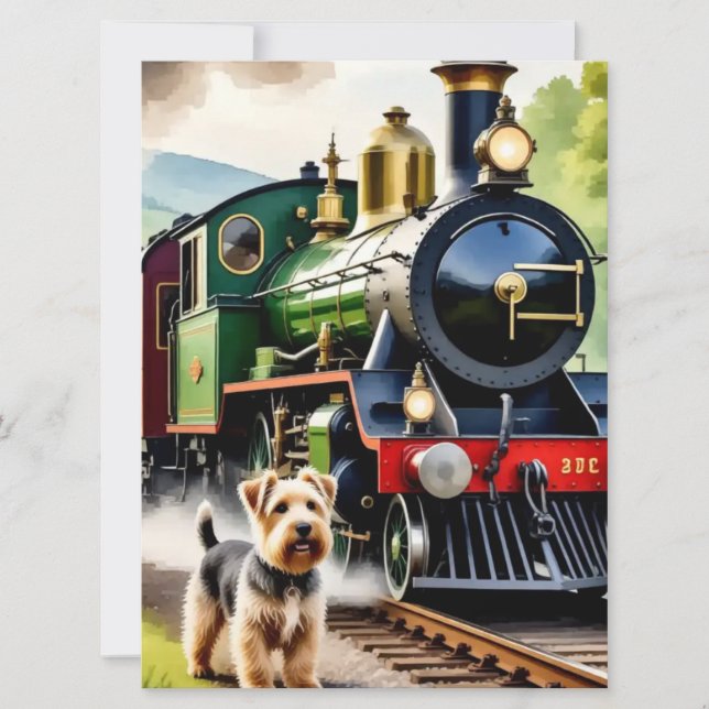 Dog Greeting steam train Karte (Vorderseite)