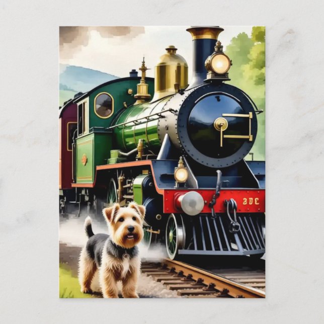 Dog Greeting steam train Postkarte (Vorderseite)