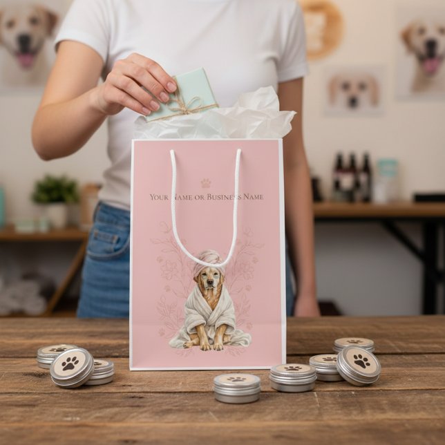 Dog Gromer Spa Cute Dog Personalized Pink Gift Bag Mittlere Geschenktüte (Von Creator hochgeladen)