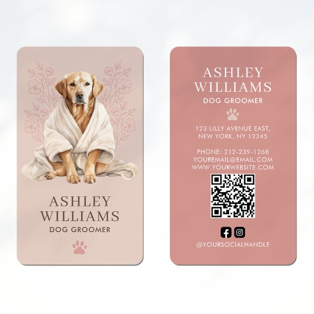 Dog Groomer Blush Eleganter QR Code Visitenkarte (Von Creator hochgeladen)