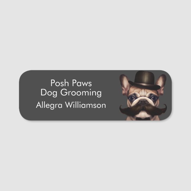 Dog Groomer Business Welpe Gray Namensschild (Vorderseite)