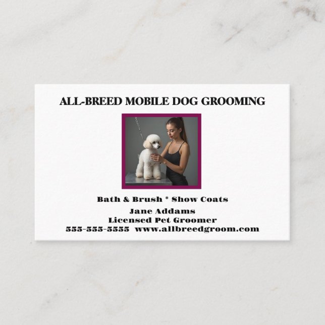 Dog Groomer Foto Pet Groomer Dog Walker Boarding Visitenkarte (Vorderseite)