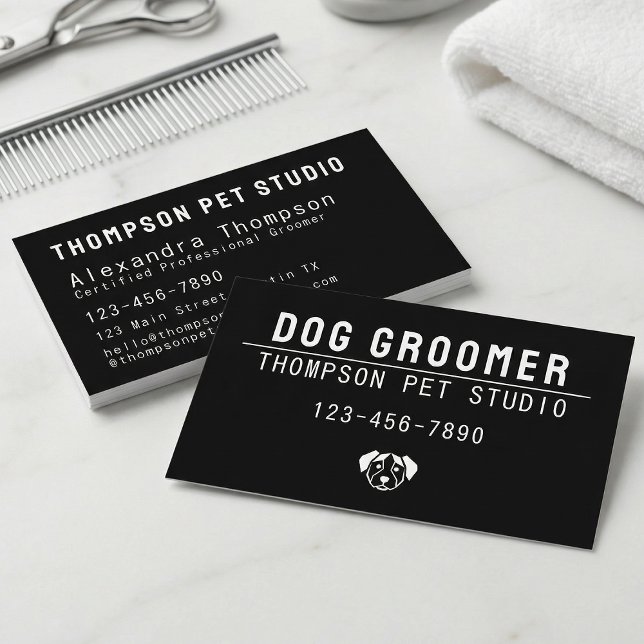 Dog Groomer Modern Bold Professional Pet Grooming Visitenkarte (Von Creator hochgeladen)