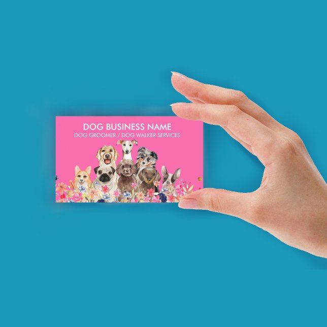 Dog Groomer Neonpink Visitenkarte (Dog Groomer Neon Pink Business Card)