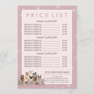 Dog Groomer Pink Preisliste Menükarte
