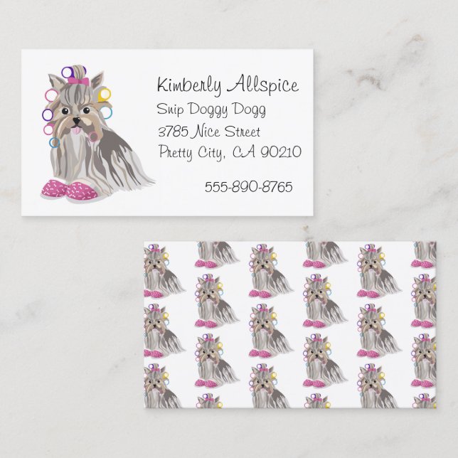 Dog Groomer Salon Yorkshire Terrier Yorkie Visitenkarte (Vorne/Hinten)