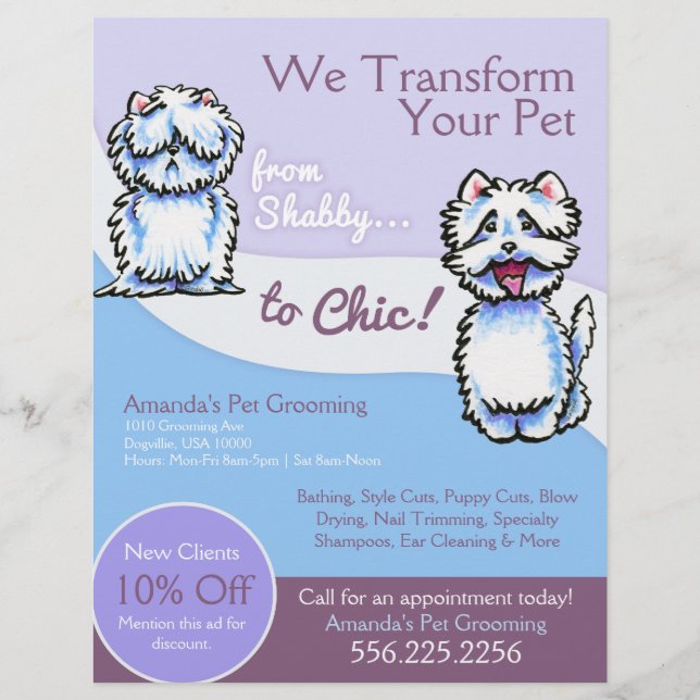 Dog Groomer Shabby Chic Westie Coupon Ad Flyer (Vorne)