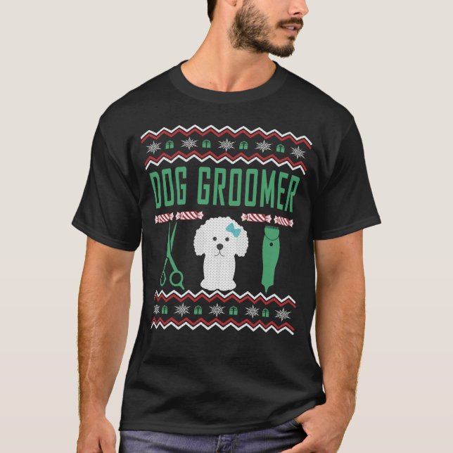 Dog Groomer Ugly Weihnachtssüßer T-Shirt (Vorderseite)