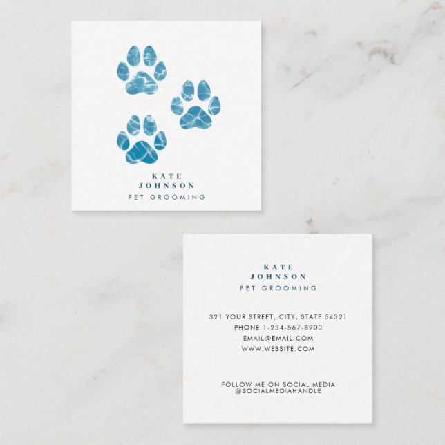Dog Groomer Wash Pads Prints Aquarellwasser Quadratische Visitenkarte (Vorne/Hinten)