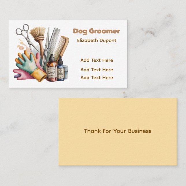 Dog Groomer Watercolor Visitenkarte (Vorne/Hinten)