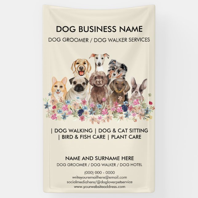 Dog grooming boutique pet sitter beige business banner (Vertikal)