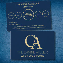 Dog Grooming Business Card Atelier Blue & Gold Visitenkarte