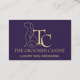 Dog Grooming Business Card Deep Plum & Gold Visitenkarte
