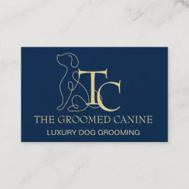 Dog Grooming Business Card Oxford Blue & Gold Visitenkarte