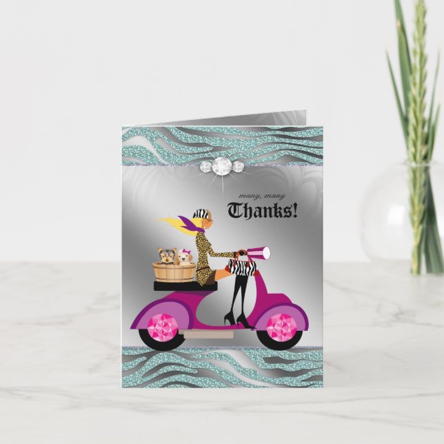 Dog Grooming Danke Karte Zebra Aquamarin Blonde (Vorderseite)