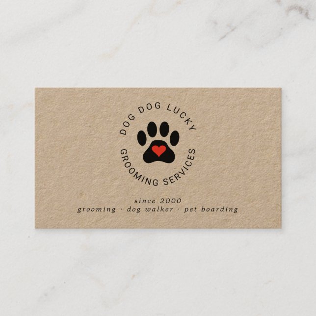 Dog Grooming paw print kraft business card Visitenkarte (Vorderseite)