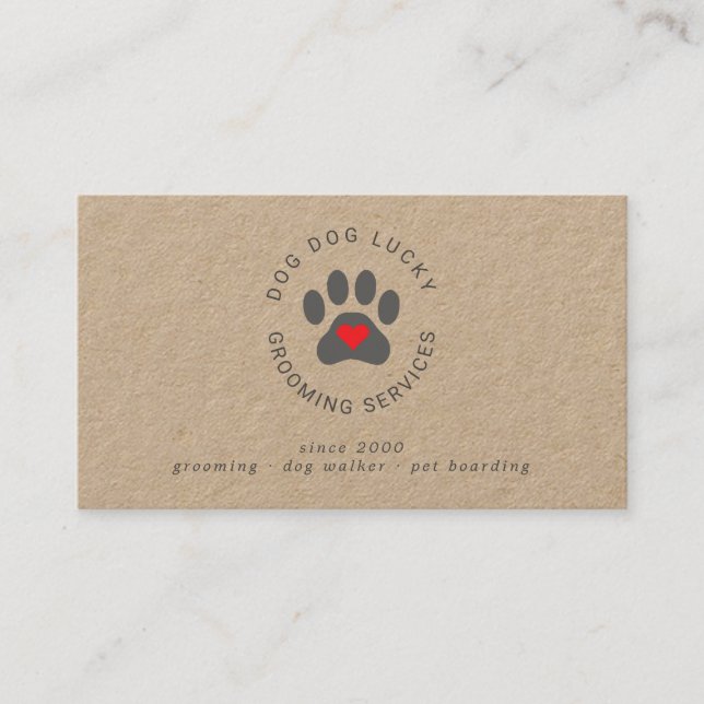 Dog Grooming paw print kraft business card Visitenkarte (Vorderseite)