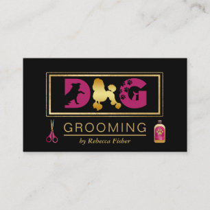 Dog Grooming Services Black Pink Business Card Visitenkarte