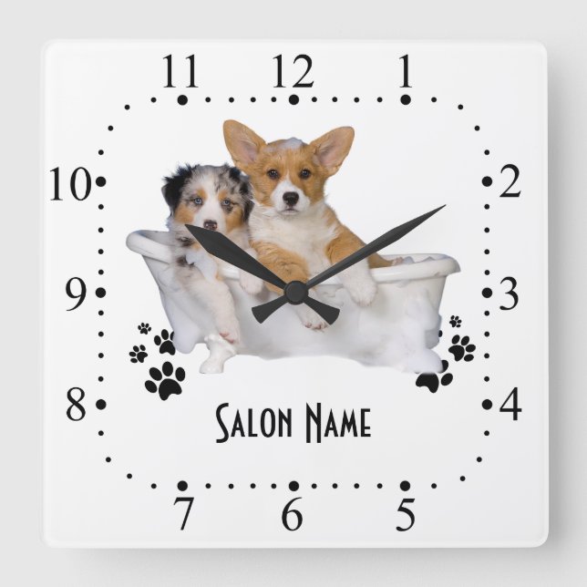 Dog grooming Wall Clock Quadratische Wanduhr (Vorderseite)