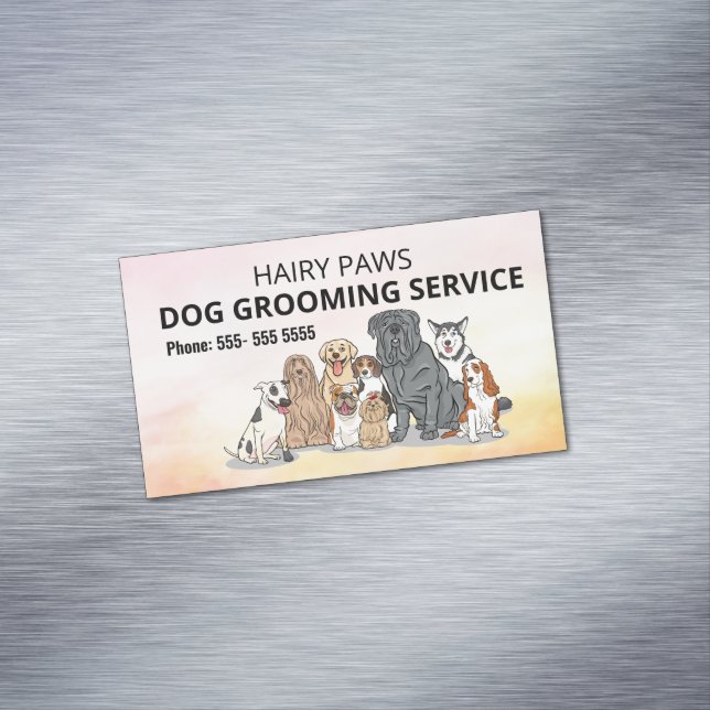 Dog Grooming Watercolor Magnetische Visitenkarte (Beispiel)