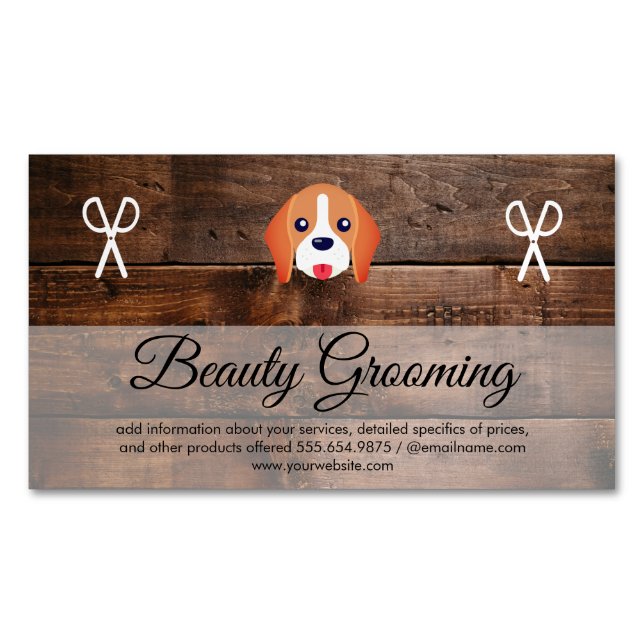 Dog Grooming Wood Panels Magnetische Visitenkarte (Vorderseite)