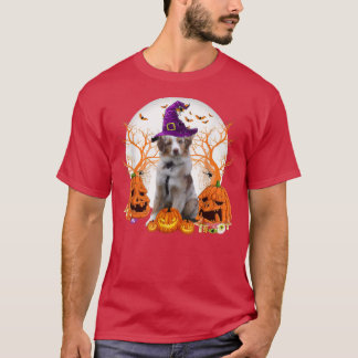 Dog Halloween Australian Shepherd Dog Jack O Lante T-Shirt