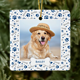 Dog Holiday Cute Paw Prints Personalized Pet Photo Keramikornament