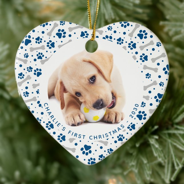 Dog Holiday Paw Prints Knochen Personalisiertes Ti Keramik Ornament (Von Creator hochgeladen)