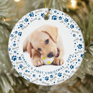 Dog Holiday Paw Prints Personalisiert 2 Begleiter Keramik Ornament