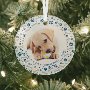 Dog Holiday Paw Prints Personalisiert 2 Begleiter  Ornament Aus Glas