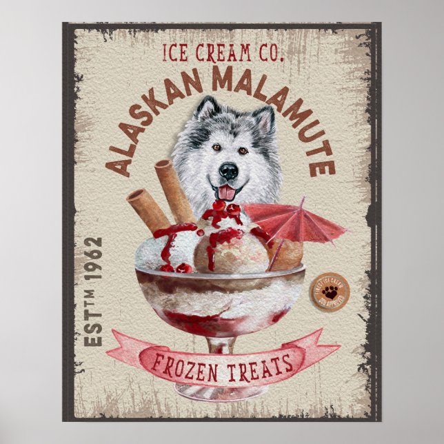Dog Ice-Creme lustig Alaskan Malamute Poster (Vorne)