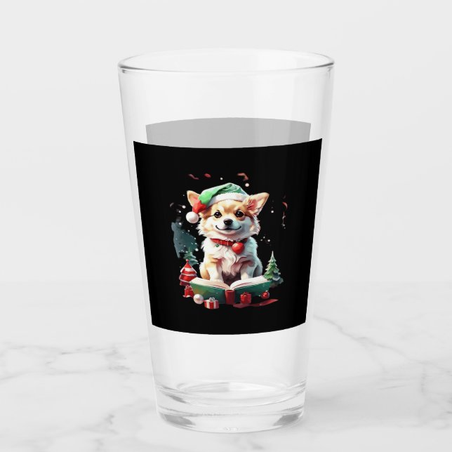 Dog in Christmas Hat with Books - A Perfect Christ Glas (Vorderseite)