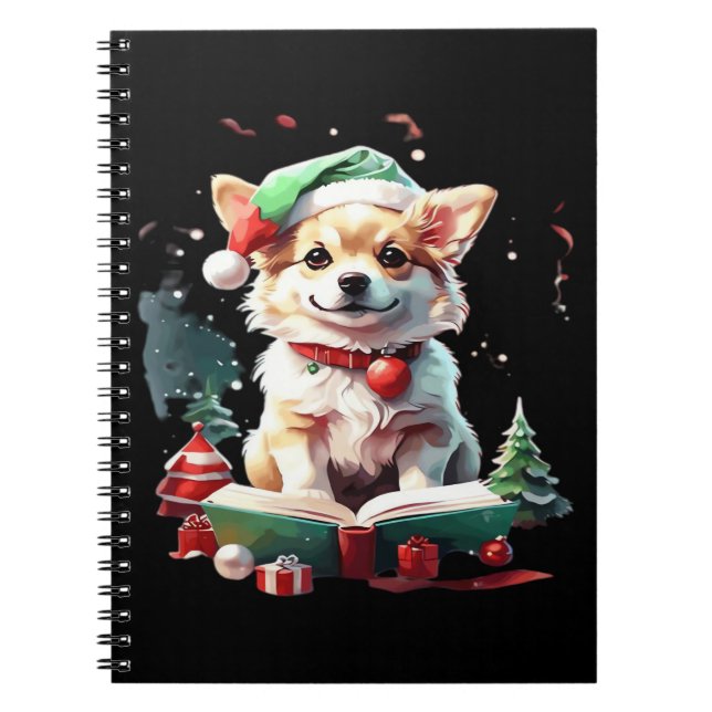 Dog in Christmas Hat with Books - A Perfect Christ Notizblock (Vorderseite)