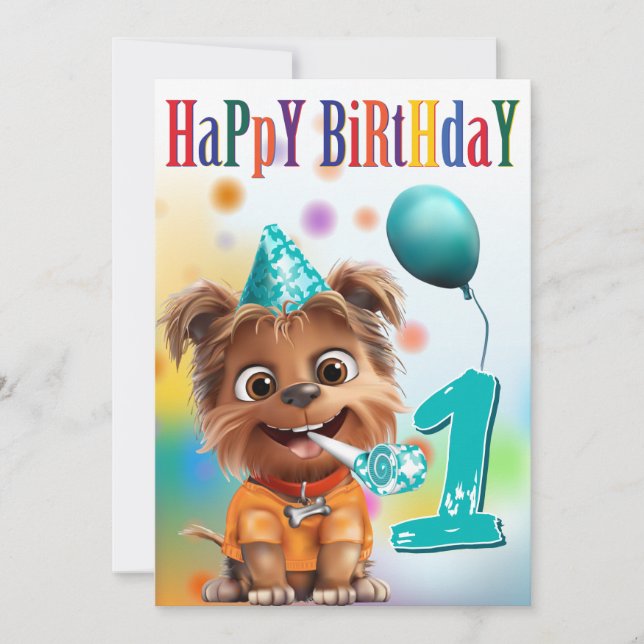 Dog in Party Hat Birthday (Vorderseite)