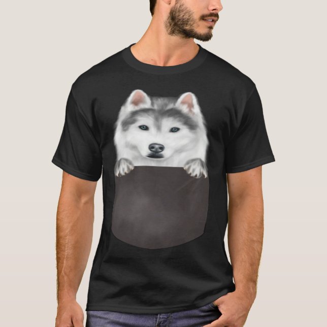 Dog In Pocket  Dog  Siberian Husky T-Shirt (Vorderseite)