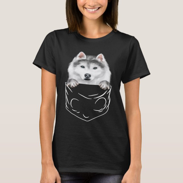 Dog In Pocket Siberian Husky  Dog T-Shirt (Vorderseite)