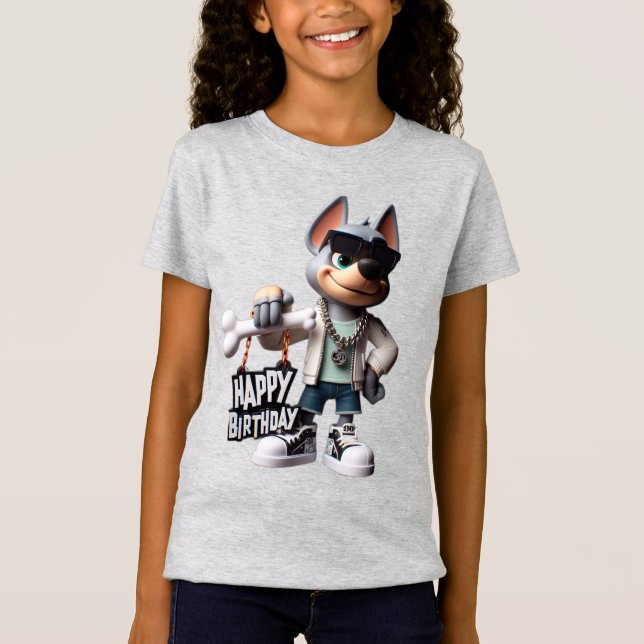  Dog in Sneakers and a Jacket, Happy Birthday, by  T-Shirt (Vorderseite)